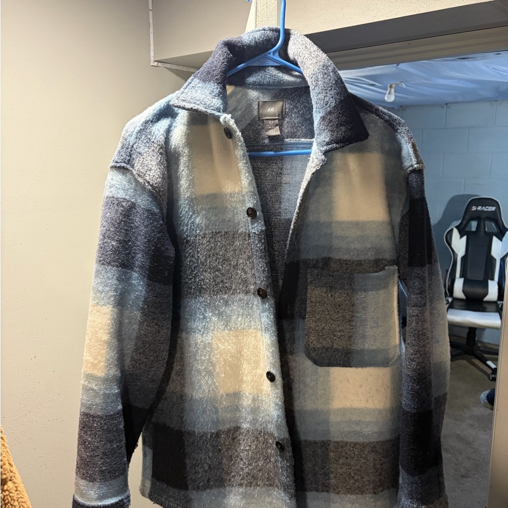 H&M Men's Blue and White Checkered Jacket
